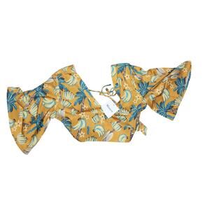 NWT Slimers Tropical Palms And Bananas Crop Top With Bell Sleeves Sz Small